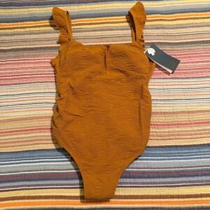 Cache Coeur Maldives Maternity One Piece Swimsuit Cumin Orange Ruffle BM221 L